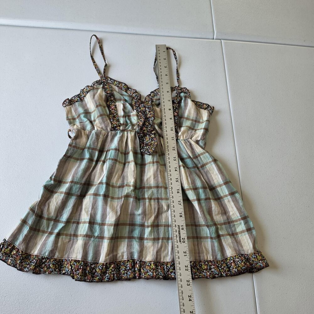 Y2K Mossimo Tank Top Small Multicolor Plaid Ruffle Babydoll Cami TVD Bella Swan - Picture 4 of 7